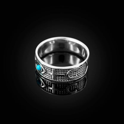 Sterling Silver Turquoise Evil Eye Sideways Cross Lucky Horseshoe Ring Band Karma Blingz