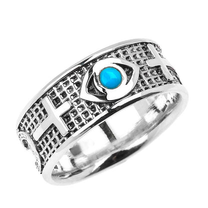 Sterling Silver Turquoise Evil Eye Sideways Cross Lucky Horseshoe Ring Band Karma Blingz