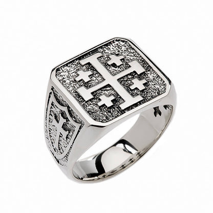 Sterling Silver Jerusalem 'Crusaders' Cross Mens Ring Karma Blingz