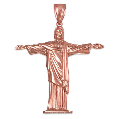 Gold Jesus Christ The Redeemer Brazil Rio Statue Pendant (14k, 10k, yellow, white, rose gold) Karma Blingz