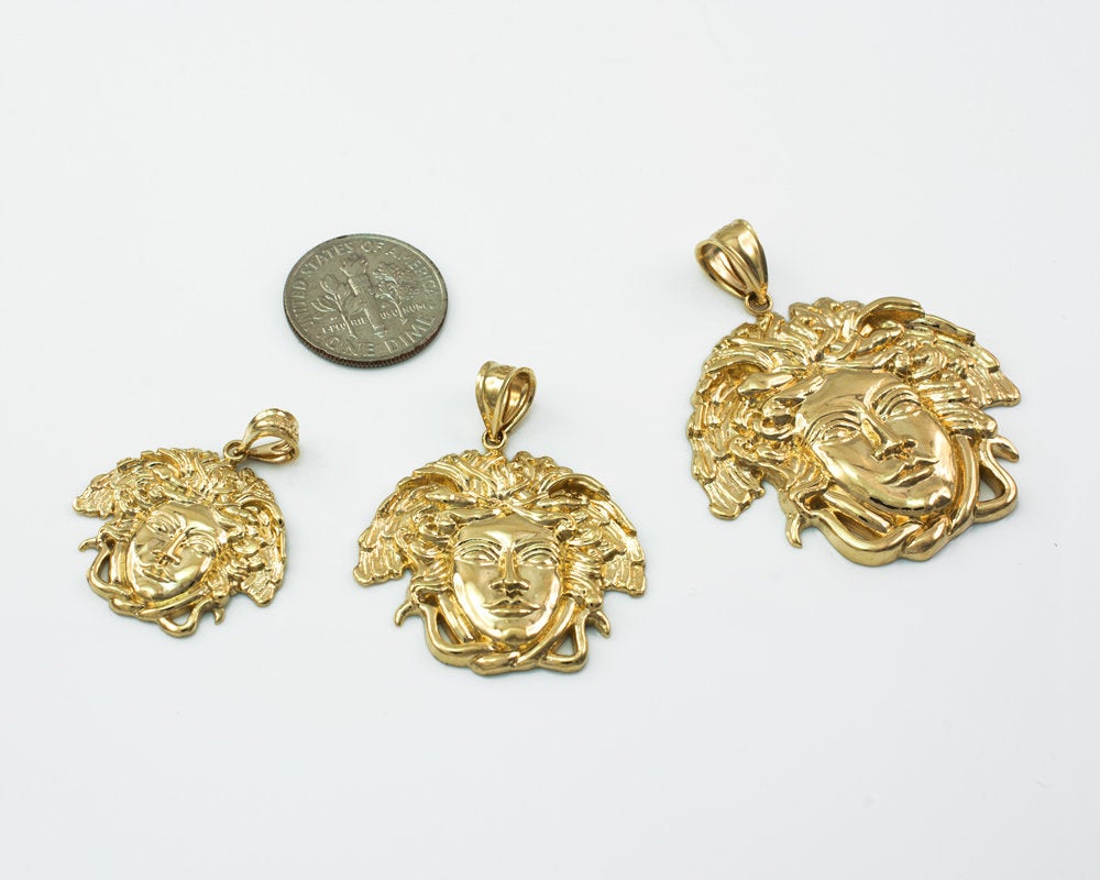 Gold Medusa Pendant (small, medium, large, 10k, 14k, yellow, white, rose gold) Karma Blingz