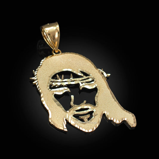 Gold Jesus Face DC Pendant (small, medium, large, 10k, 14k, yellow, white, rose gold) Karma Blingz