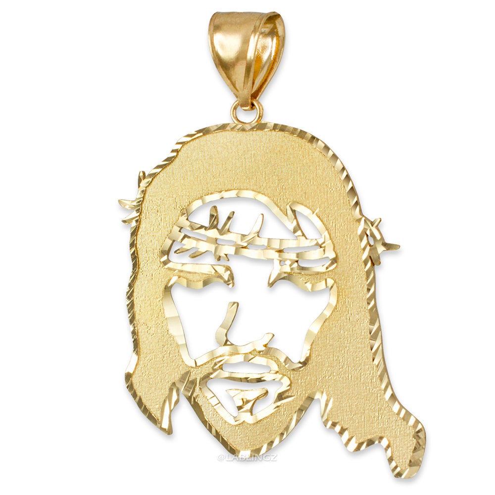 Gold Jesus Face DC Pendant (small, medium, large, 10k, 14k, yellow, white, rose gold) Karma Blingz