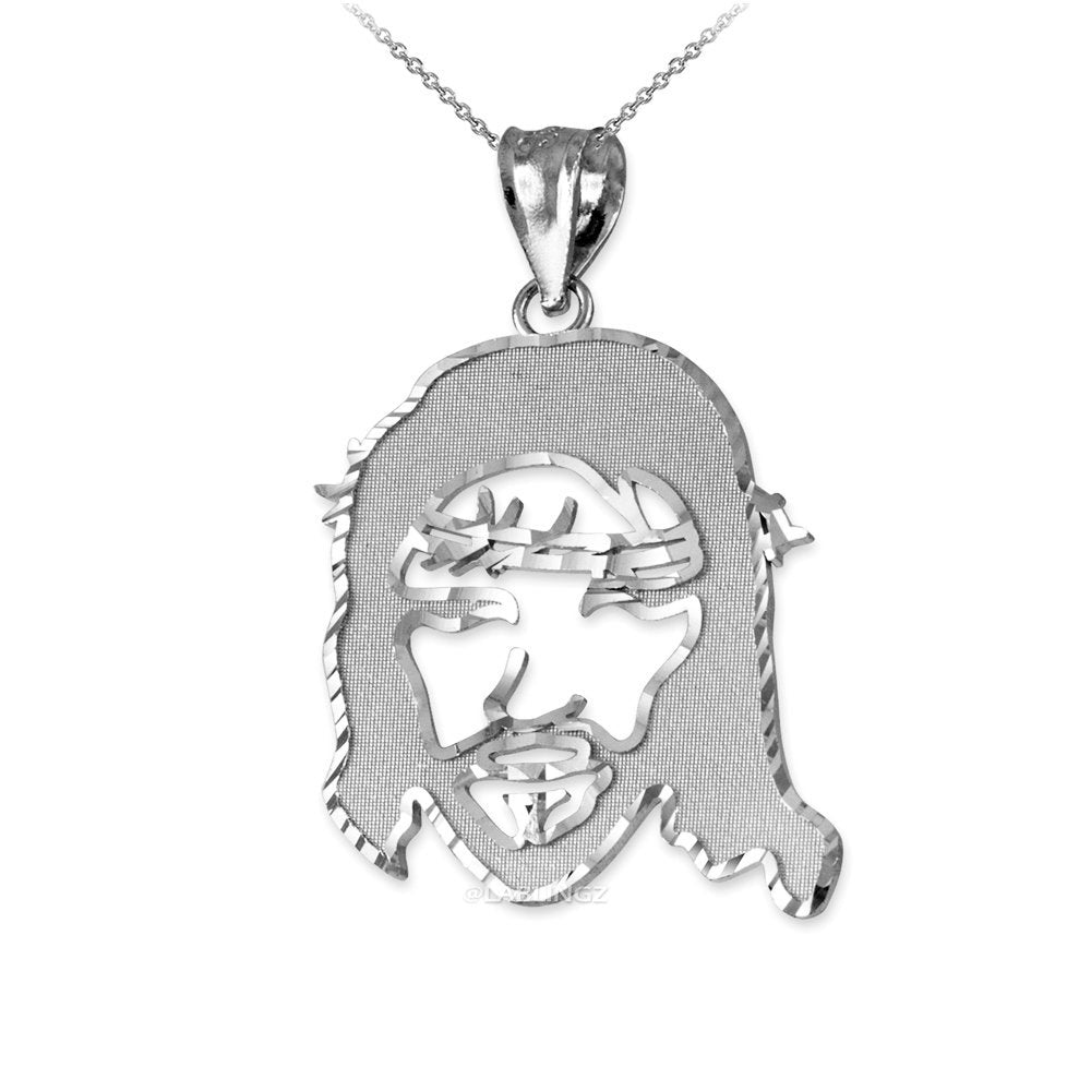 White Gold Jesus Face DC Charm Necklace (10k, 14k,) Karma Blingz