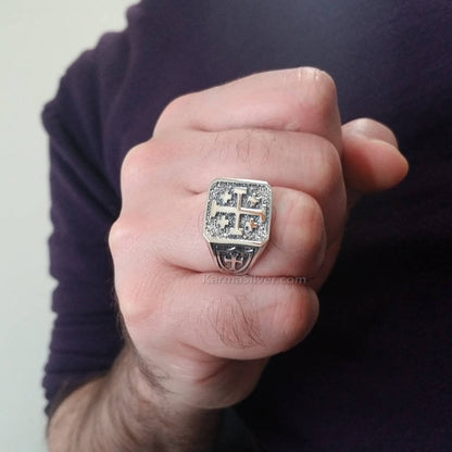 Sterling Silver Jerusalem 'Crusaders' Cross Mens Ring Karma Blingz