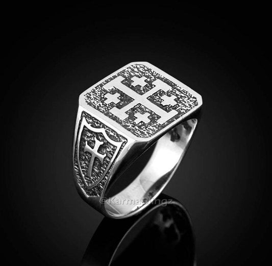 Sterling Silver Jerusalem 'Crusaders' Cross Mens Ring Karma Blingz