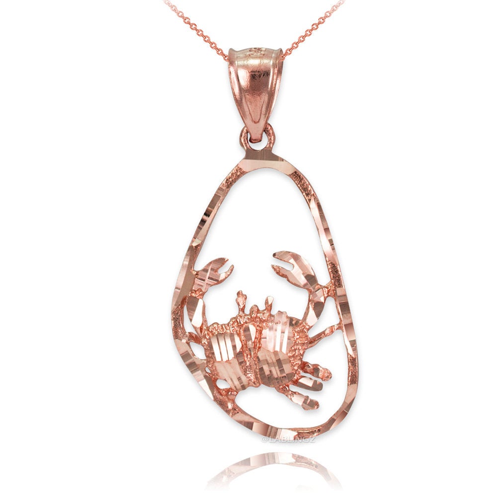 Gold Cancer Zodiac Sign DC Pendant Necklace (yellow, white, rose gold, 10K, 14K) Karma Blingz