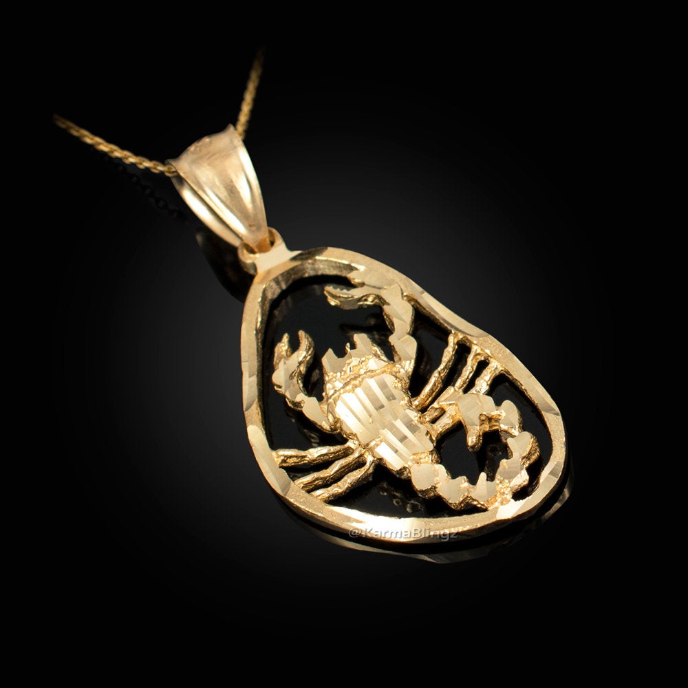Gold Scorpio Zodiac Sign DC Pendant Necklace (yellow, white, rose gold, 10K, 14K) Karma Blingz