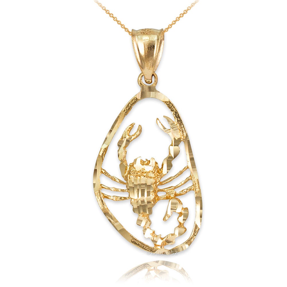 Gold Scorpio Zodiac Sign DC Pendant Necklace (yellow, white, rose gold, 10K, 14K) Karma Blingz