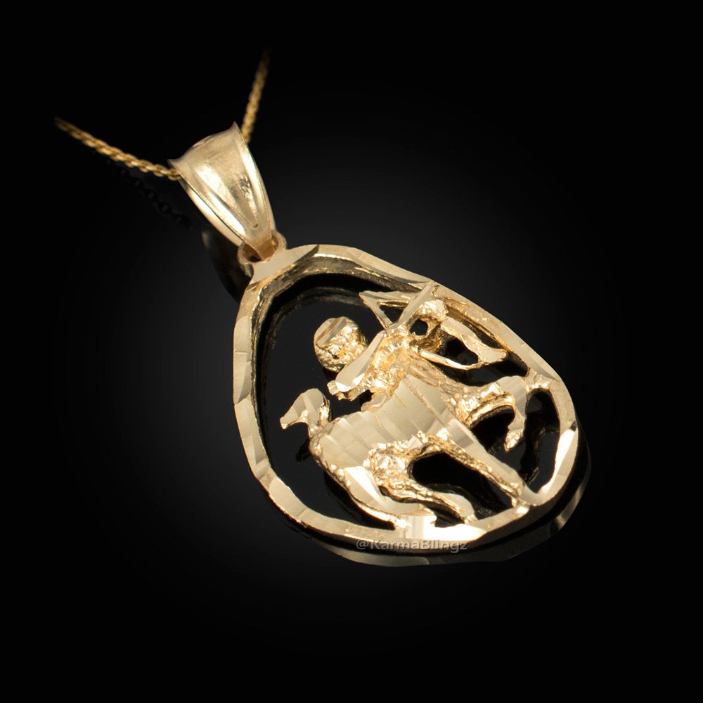 Gold Sagittarius Zodiac Sign DC Pendant Necklace (yellow, white, rose gold, 10K, 14K) Karma Blingz