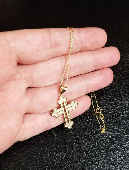 Gold Russian Eastern Orthodox Diamond Cross Pendant Necklace (yellow, white, rose gold) Karma Blingz