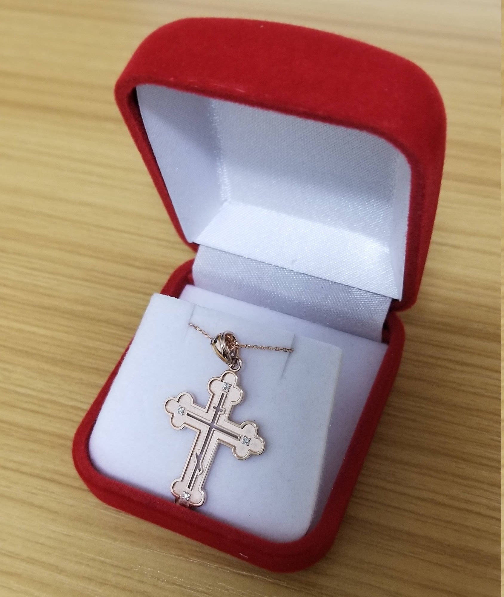 Gold Russian Eastern Orthodox Diamond Cross Pendant Necklace (yellow, white, rose gold) Karma Blingz