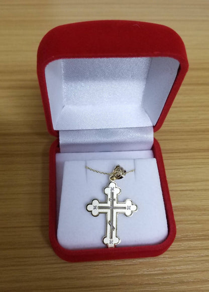 Gold Russian Eastern Orthodox Diamond Cross Pendant Necklace (yellow, white, rose gold) Karma Blingz