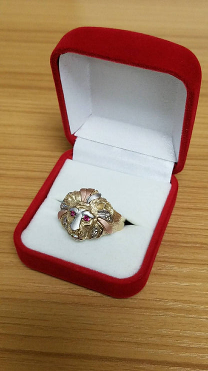 Multi-tone Gold Lion Head CZ Ring (10k, 14k) Karma Blingz