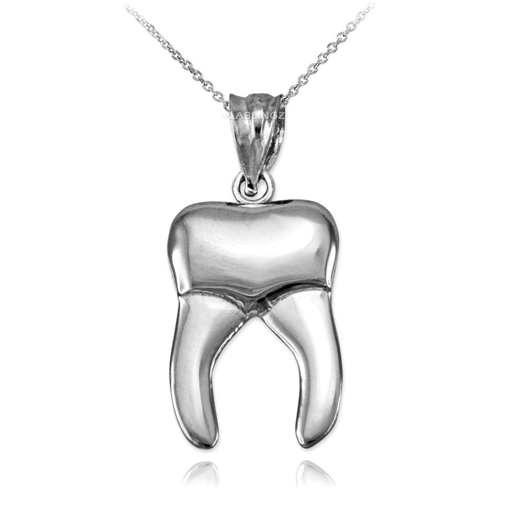 Polished Sterling Silver Molar Tooth Dental Charm Necklace Karma Blingz