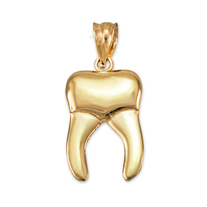 Polished Gold Molar Tooth Dental Charm Necklace (10K, 14K, yellow, white, rose gold) Karma Blingz