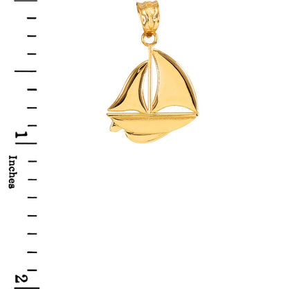 Polished Gold Sail Boat Pendant Necklace (10K, 14K, yellow, white, rose gold) Karma Blingz