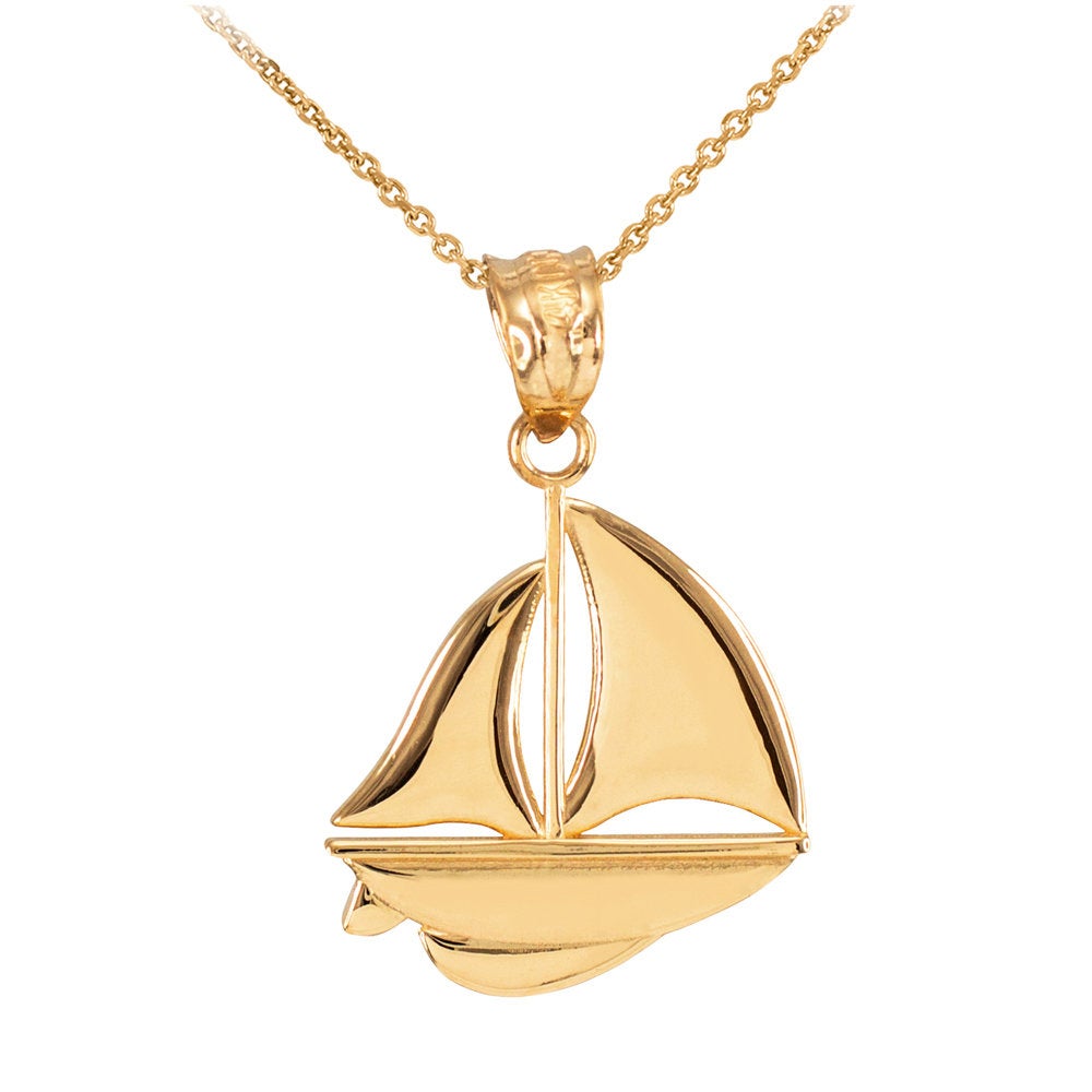Polished Gold Sail Boat Pendant Necklace (10K, 14K, yellow, white, rose gold) Karma Blingz