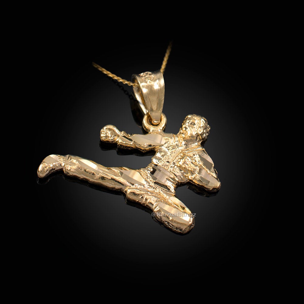 Gold Karate Kick DC Charm Necklace (10K, 14K, yellow, white, rose gold) Karma Blingz