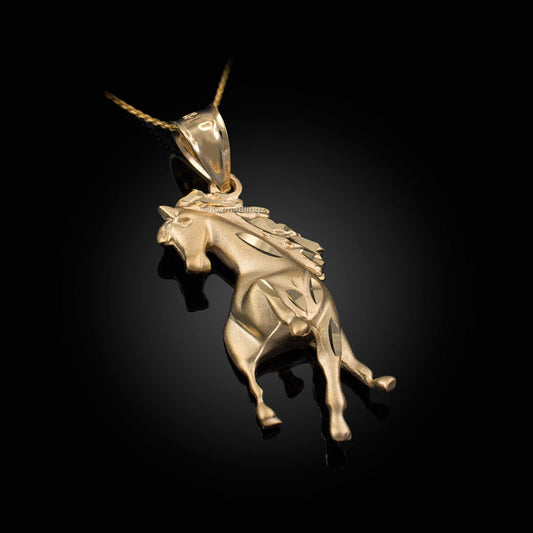 Gold Stallion Horse Satin DC Pendant Necklace (10K, 14K, yellow, white, rose gold) Karma Blingz