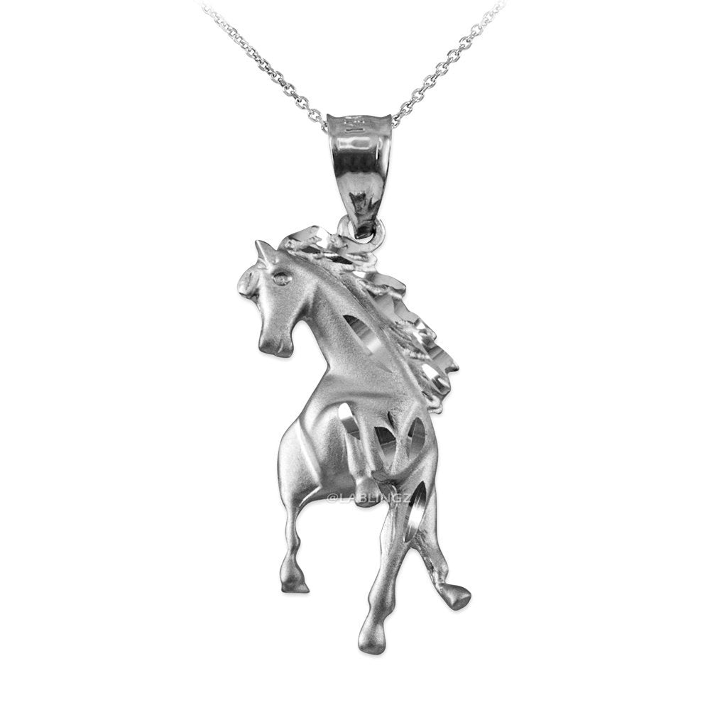Sterling Silver Stallion Horse Satin DC Pendant Necklace Karma Blingz