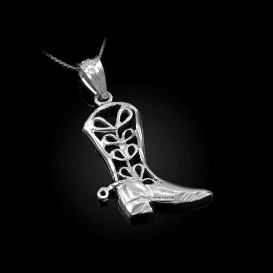 Sterling Silver FIligree Cowboy Boot Pendant Necklace Karma Blingz