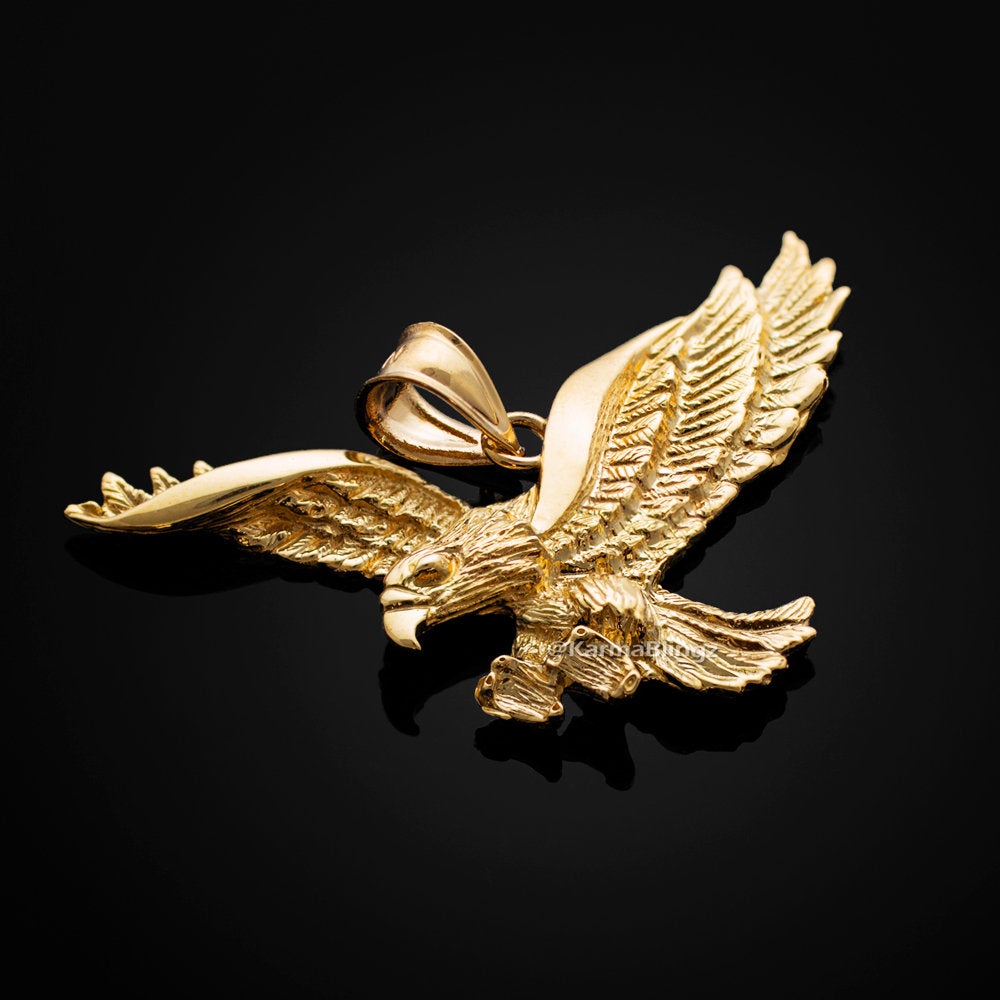 Gold Flying Eagle Pendant (10K, 14K, yellow, white gold) Karma Blingz