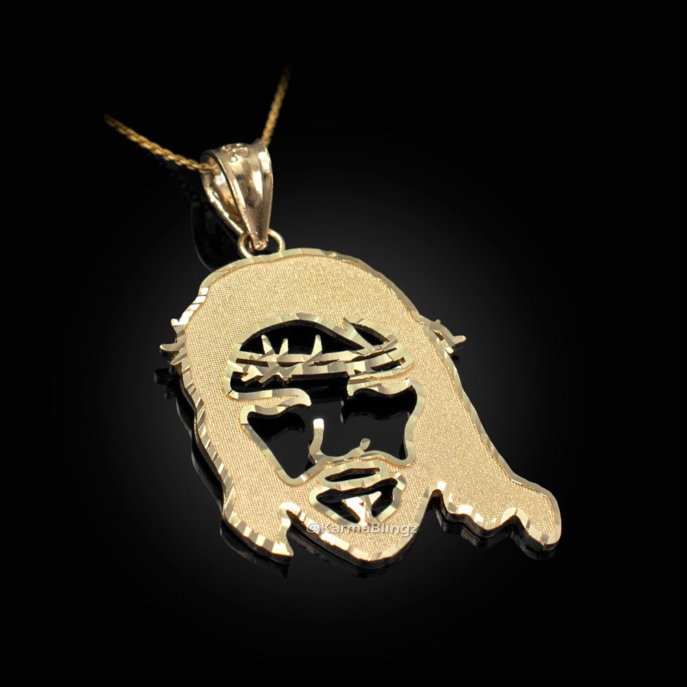 Yellow Gold Jesus Face DC Charm Necklace (10k, 14k,) Karma Blingz