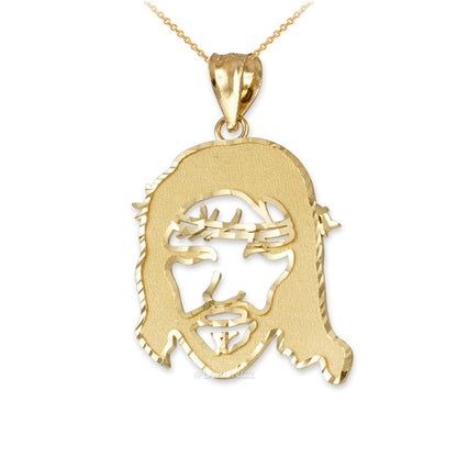 Yellow Gold Jesus Face DC Charm Necklace (10k, 14k,) Karma Blingz