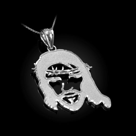White Gold Jesus Face DC Charm Necklace (10k, 14k,) Karma Blingz