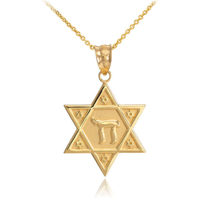 Gold Star of David Chai Pendant Necklace (yellow, white, rose gold, 10k, 14k) Karma Blingz