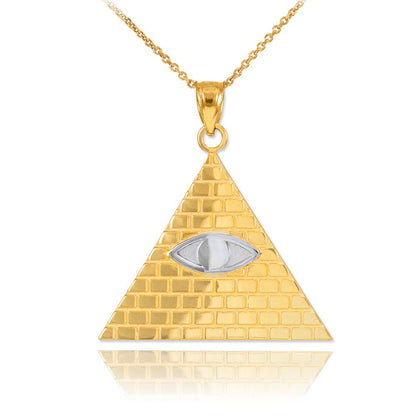 Gold Illuminati All-Seeing-Eye Pendant Necklace (yellow, white, rose gold, 10k, 14k) Karma Blingz