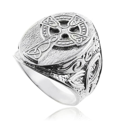 Sterling Silver Celtic Cross Mens Statement Ring Karma Blingz