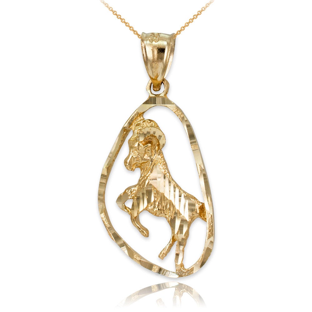Gold Aries Zodiac Sign DC Pendant Necklace (yellow, white, rose gold, 10K, 14K) Karma Blingz