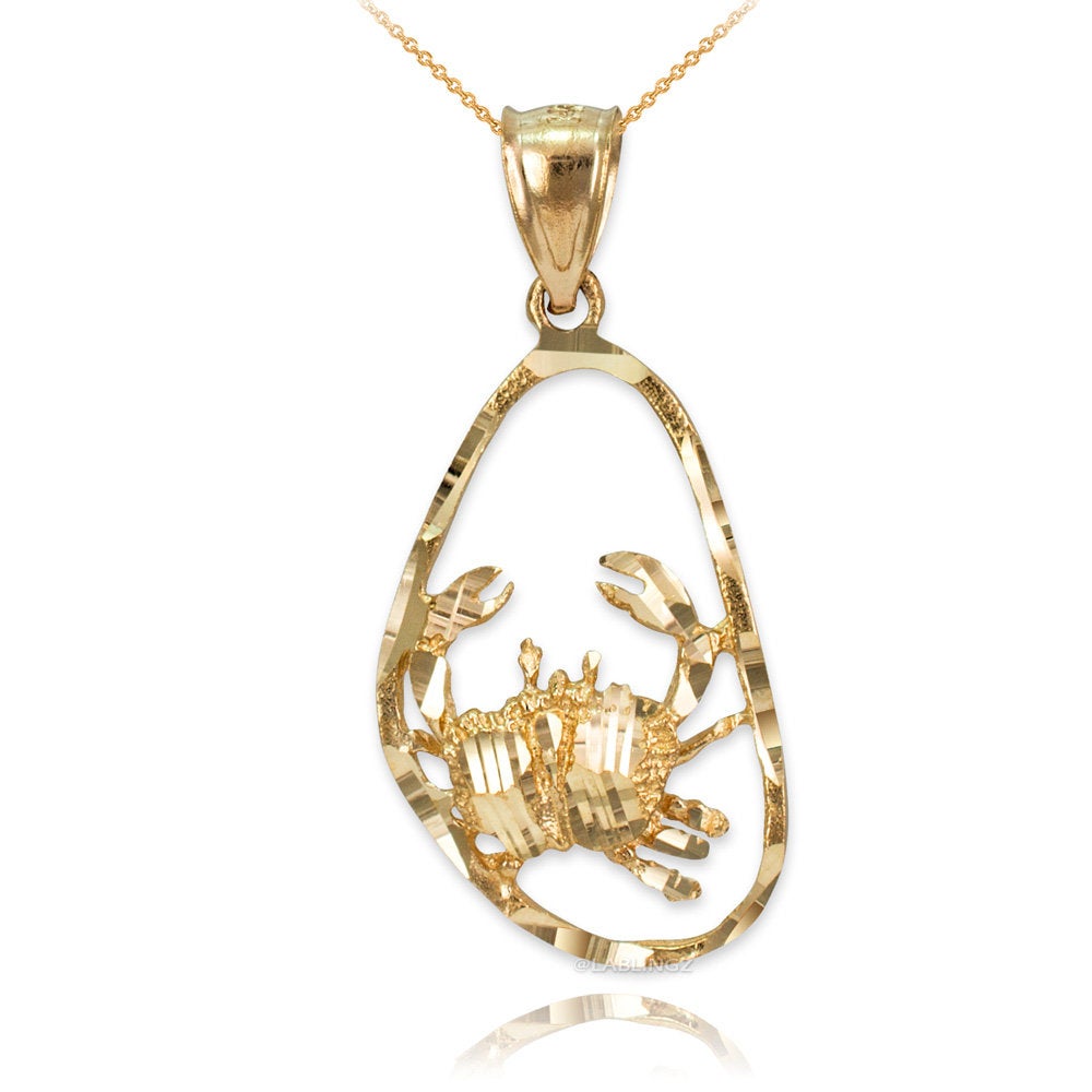 Gold Cancer Zodiac Sign DC Pendant Necklace (yellow, white, rose gold, 10K, 14K) Karma Blingz