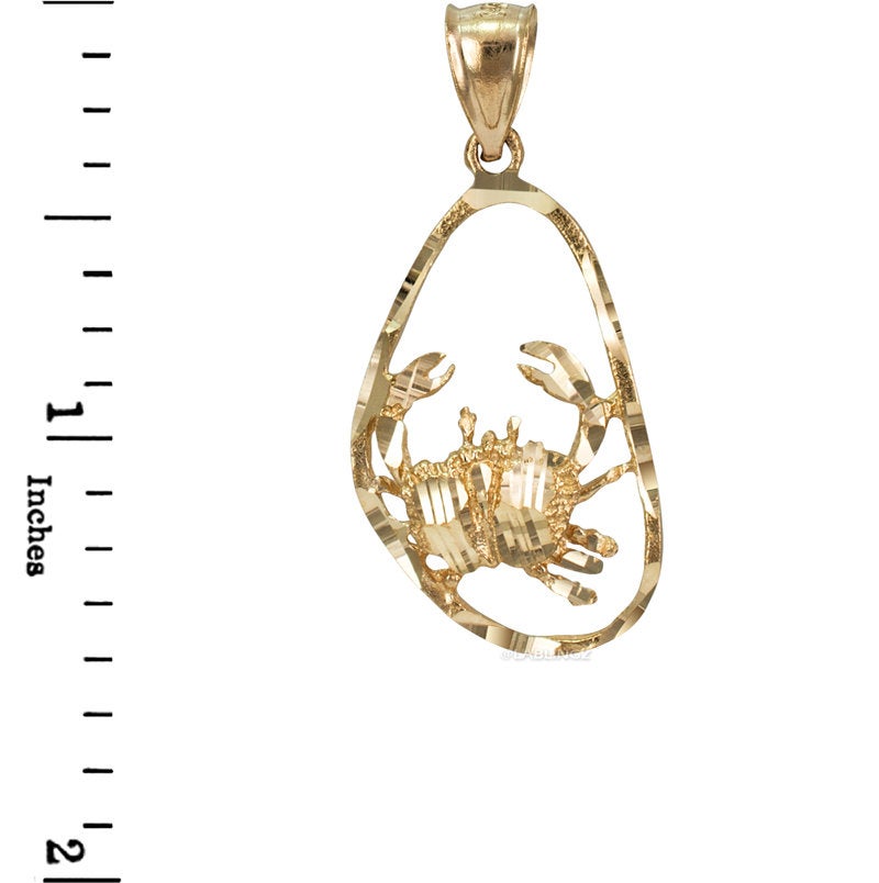 Gold Cancer Zodiac Sign DC Pendant Necklace (yellow, white, rose gold, 10K, 14K) Karma Blingz