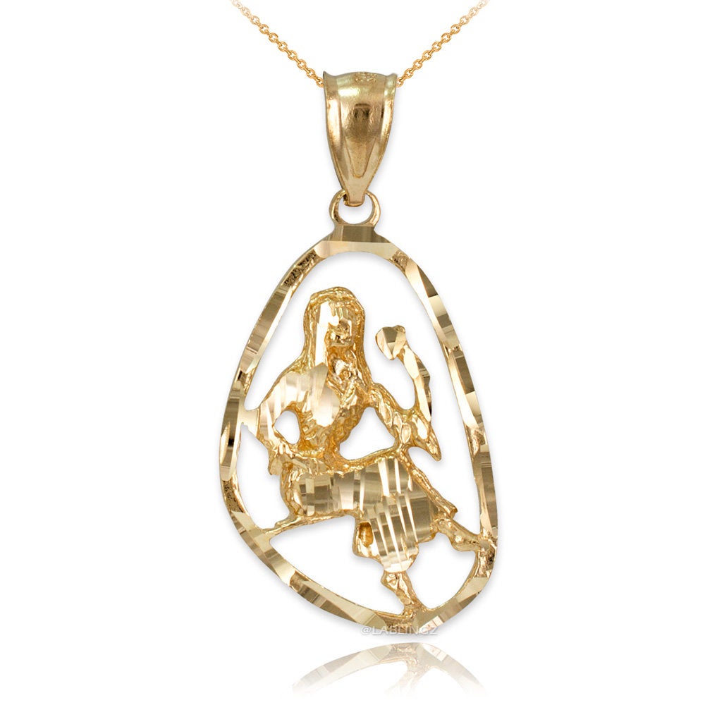 Gold Virgo Zodiac Sign DC Pendant Necklace (yellow, white, rose gold, 10K, 14K) Karma Blingz