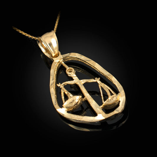 Gold Libra Zodiac Sign DC Pendant Necklace (yellow, white, rose gold, 10K, 14K) Karma Blingz