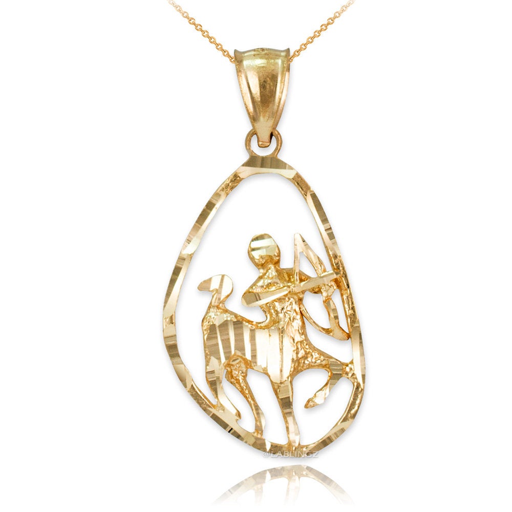 Gold Sagittarius Zodiac Sign DC Pendant Necklace (yellow, white, rose gold, 10K, 14K) Karma Blingz