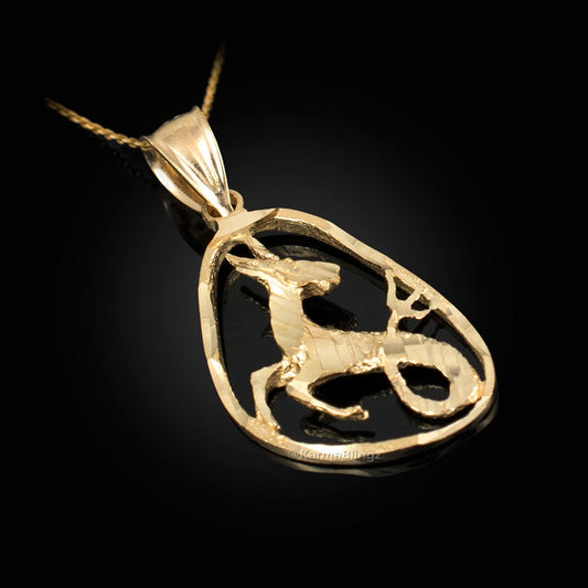 Gold Capricorn Zodiac Sign DC Pendant Necklace (yellow, white, rose gold, 10K, 14K) Karma Blingz