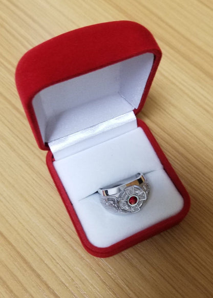 White Gold Celtic Red CZ Mens Statement Ring (10K, 14K) Karma Blingz
