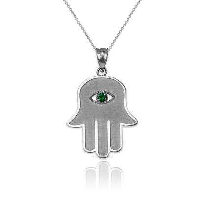 Gold Hamsa Green CZ Evil Eye Pendant Necklace (10k, 14k, yellow, white, rose gold) Karma Blingz