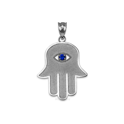 Sterling Silver Hamsa Blue CZ Evil Eye Pendant Necklace Karma Blingz
