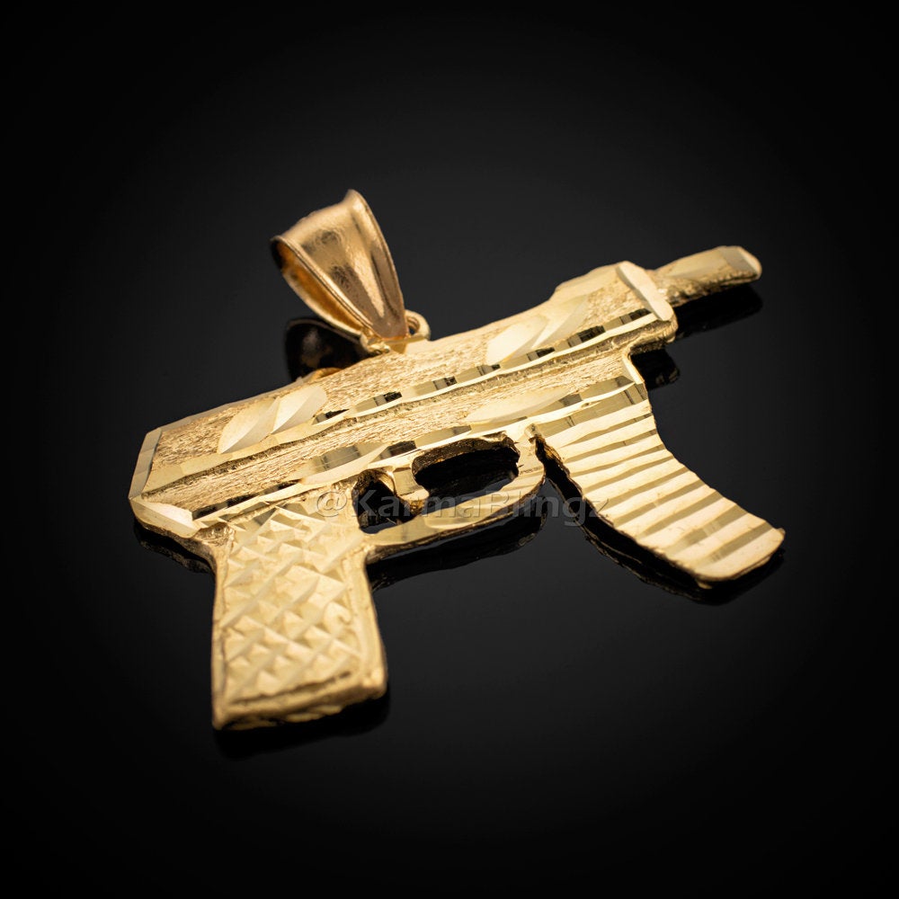 Gold Machine Pistol AK47 Gun Mens Hip-Hop DC Pendant (yellow, white, rose gold, 10k, 14k) Karma Blingz