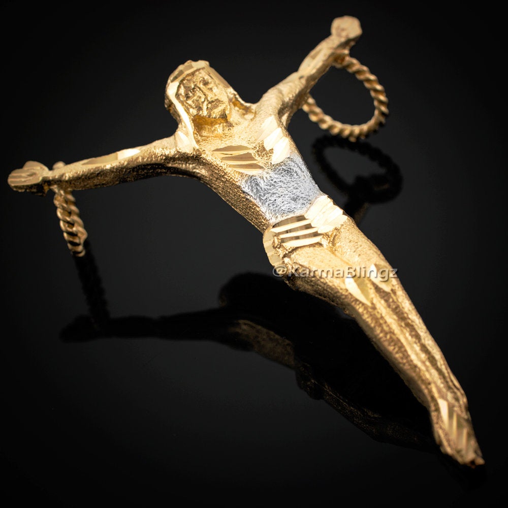 Gold Crossless Crucifix Mens Large DC Jesus Christ Pendant (yellow, white, rose gold, 10k, 14k) Karma Blingz