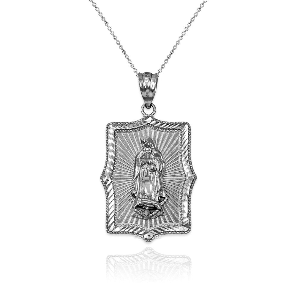 Our Lady of Guadalupe White Gold DC Pendant Necklace (10k, 14k) Karma Blingz