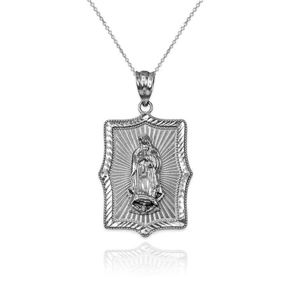 Our Lady of Guadalupe White Gold DC Pendant Necklace (10k, 14k) Karma Blingz