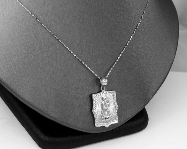 Our Lady of Guadalupe White Gold DC Pendant Necklace (10k, 14k) Karma Blingz