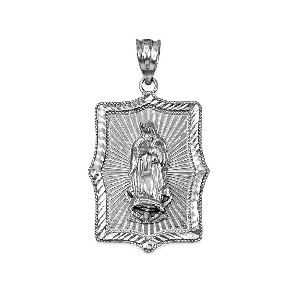 Our Lady of Guadalupe White Gold DC Pendant Necklace (10k, 14k) Karma Blingz