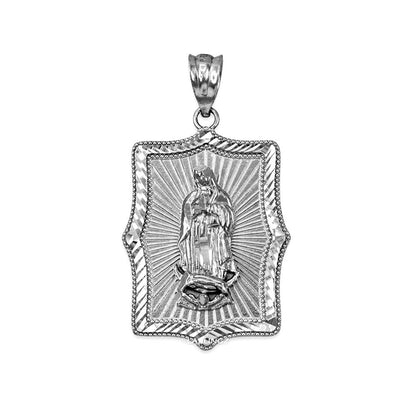 Our Lady of Guadalupe White Gold DC Pendant Necklace (10k, 14k) Karma Blingz